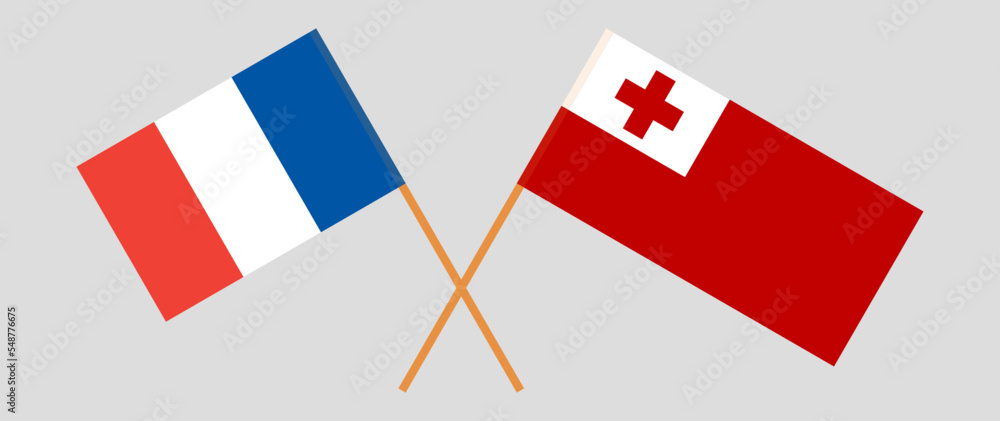 Crossed flags of France and Tonga. Official colors. Correct proportion