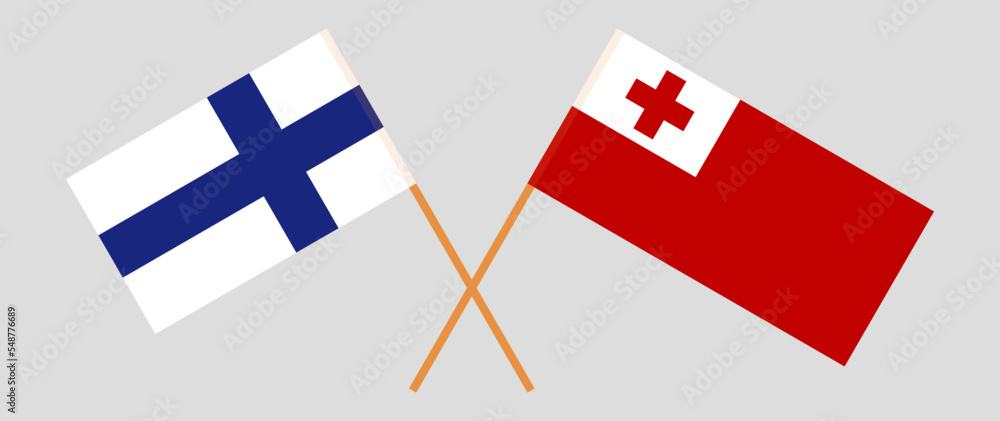 Crossed flags of Finland and Tonga. Official colors. Correct proportion