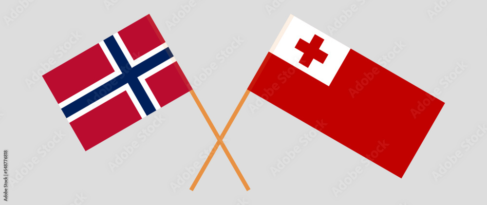 Crossed flags of Norway and Tonga. Official colors. Correct proportion