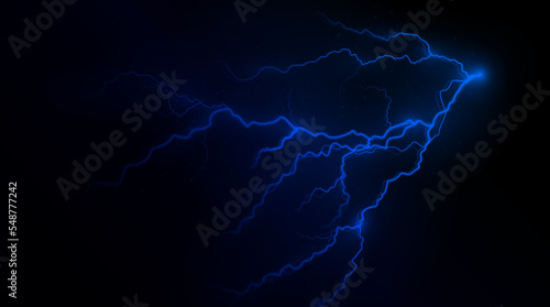 Light blue isolated vector lightning png. Magic light abstract lines. Realistic natural lightning neon effects, black transparent background. 