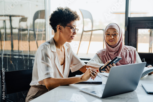 Middle-aged businesswoman and her female colleague working in office © Drobot Dean