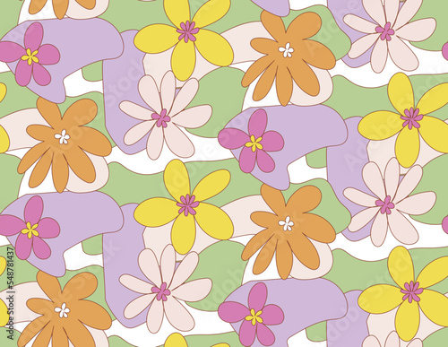 Wallpaper Mural Abstract Hand Drawn Retro Florals Spring Concept Sweet Daisy Flowers Seamless Pattern Perfect for Allover Fabric Print or Wrapping Paper Torontodigital.ca