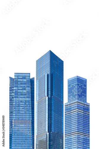 A collection of modern urban skyscrapers against a white background