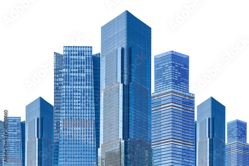 A collection of modern urban skyscrapers against a white background