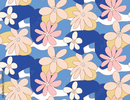 Wallpaper Mural Abstract Hand Drawn Retro Florals Spring Concept Sweet Daisy Flowers Seamless Pattern Perfect for Allover Fabric Print or Wrapping Paper Torontodigital.ca