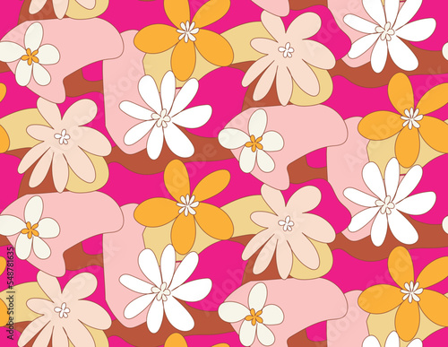 Abstract Hand Drawn Retro Florals Spring Concept Sweet Daisy Flowers Seamless Pattern Perfect for Allover Fabric Print or Wrapping Paper
