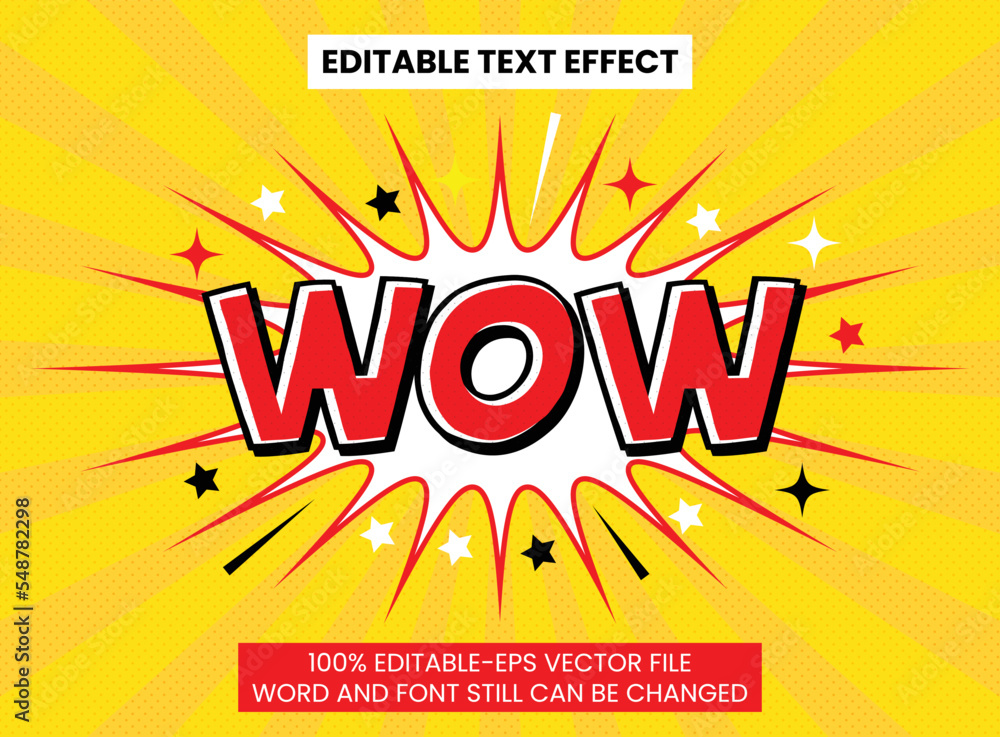 Comic Wow Text effect with a colorful background, Colorful comic font editable text effect