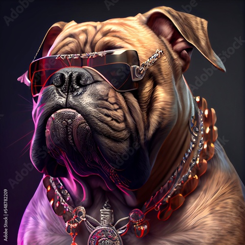 Midjourney abstract render of gangsta Bullmastiff photo