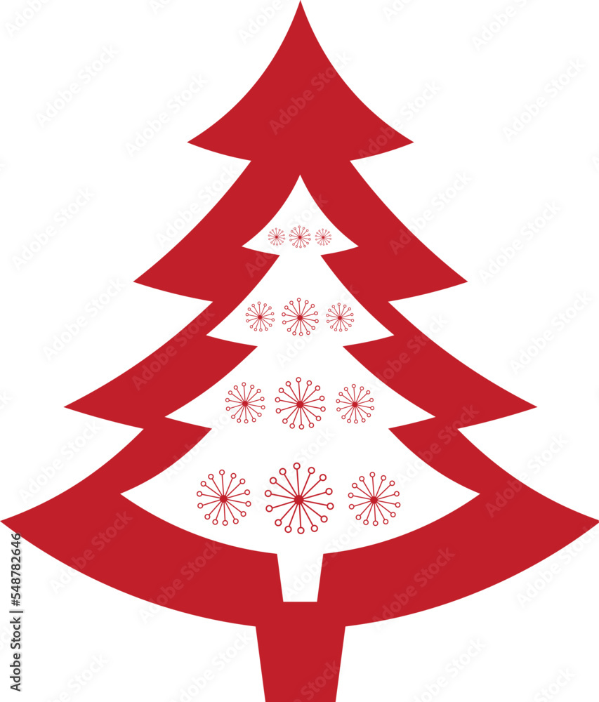 Red Christmas tree with snowflakes vector illustration Red Christmas tree with snowflakes vector illustration