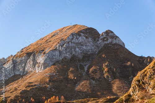 The mountains of Val Brembana, near the town of San Simone (Italy) with the colors of the golden hour - October 2022.