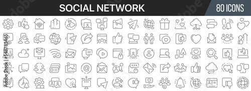 Social network line icons collection. Big UI icon set in a flat design. Thin outline icons pack. Vector illustration EPS10