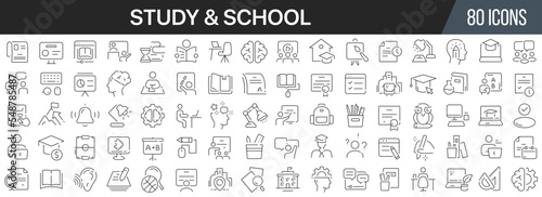 Study and school line icons collection. Big UI icon set in a flat design. Thin outline icons pack. Vector illustration EPS10