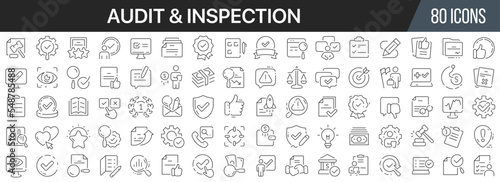 Audit and inspection line icons collection. Big UI icon set in a flat design. Thin outline icons pack. Vector illustration EPS10