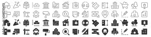 Construction and building line excellent icons collection in two different styles. Thin outline icons pack. Vector illustration eps10