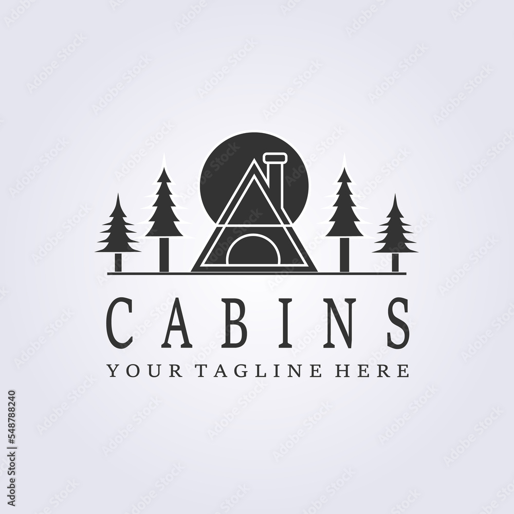 Obraz premium vintage emblem simple line art cabin logo vector illustration design