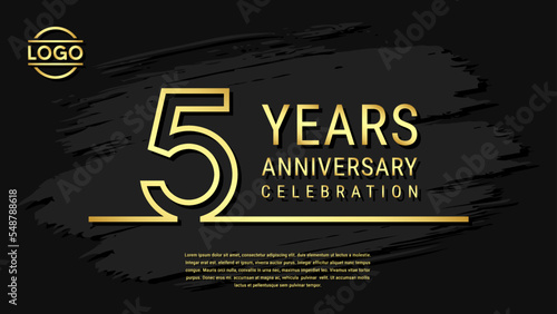 5th Anniversary Celebration, Golden Anniversary logo design in double line style isolated on black background. Vector Template Illustration