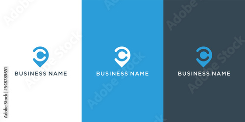 design template letter C with pin location logo vector