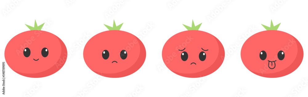 tomato with kawaii eyes. Flat design vector illustration