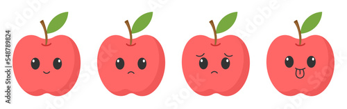 Red apple with kawaii eyes. Flat design vector illustration of red apple
on white background.