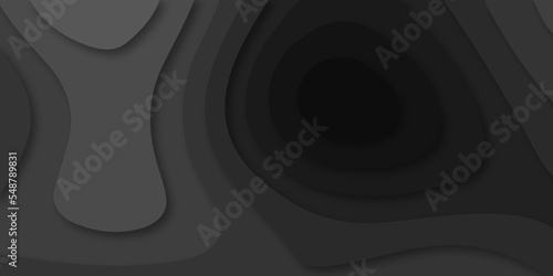 Geometric papercut black luxury background and elements, topography map concept. Abstract paper cut layered black posters. Fluid shapes brochure template. For banner, identity card, cover.