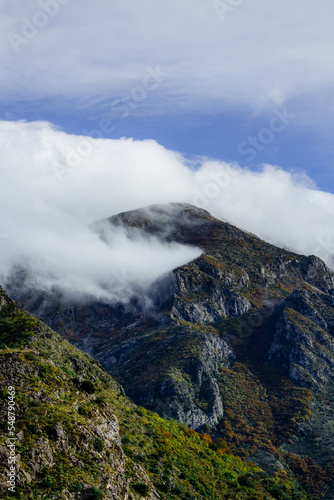 A beautiful cloudy sky covers the top of the Balkan mountains.