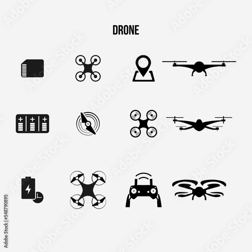 Set,air drones, quadcopters and remote control drones and more. Editable simple vector icons. Vector EPS10