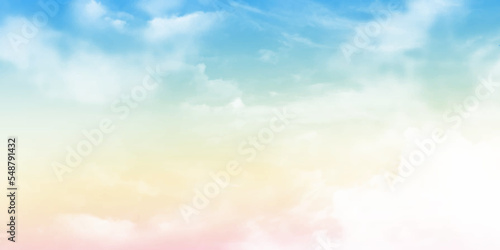 Pastel sky with white clouds. Beautiful sky background and wallpaper. Concept vector illustrator