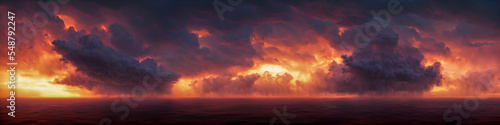 Fotografia Dramatic red cloudscape, dangerous storm coming from the sea and dusk