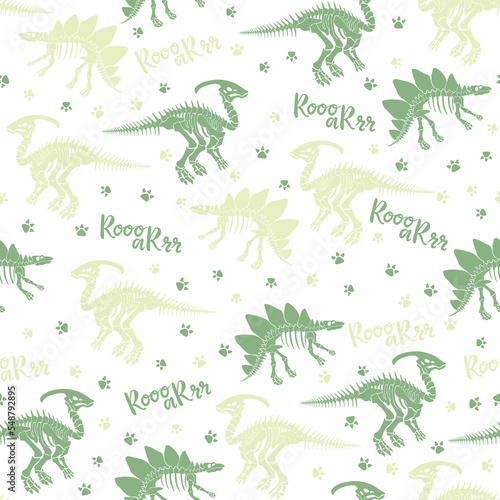 Seamless vector pattern with dinosaur skeleton. 