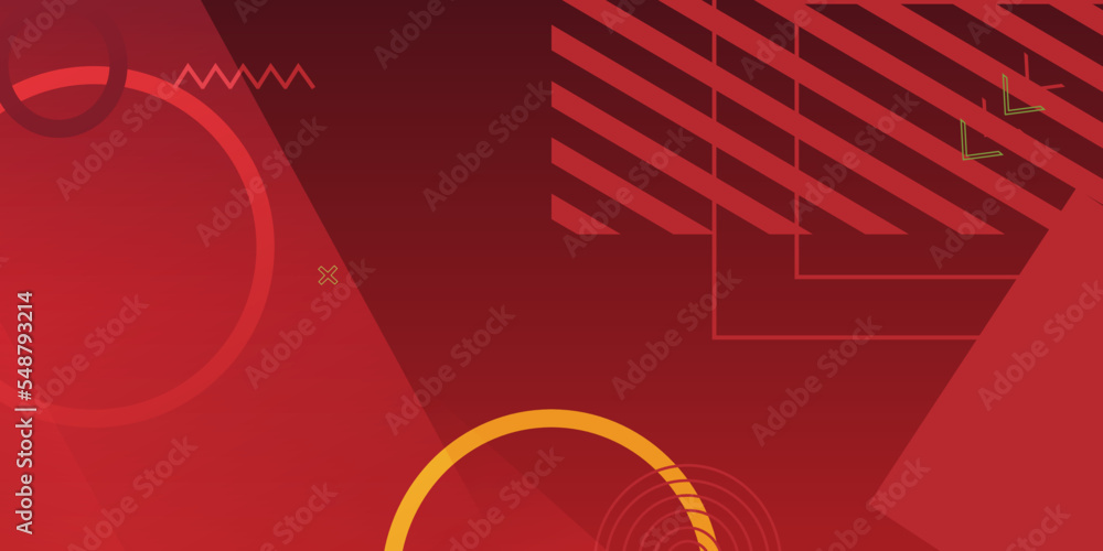 Modern abstract red background with pastel red memphis elements and retro-themed posters