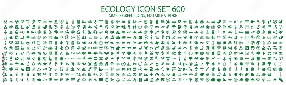 Green icon set 600 related to ecology and nature - obrazy, fototapety, plakaty 