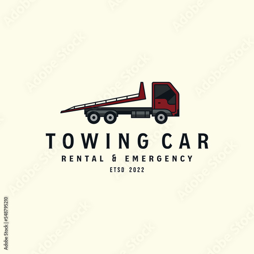 towing car vintage style logo vector color icon illustration template design