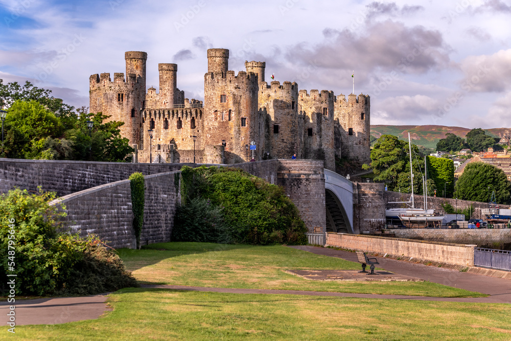 Conwy Castle, the awesome landmark medieval fortress in Wales, UK captured n the morning