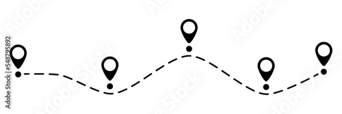 Pin map dotted line. Navigation pointers. Destination sign. Vector illustration isolated on white.