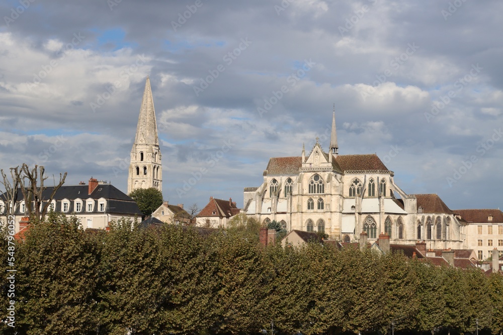 view of the old town in Auxerre, France view of the old town in Auxerre, France