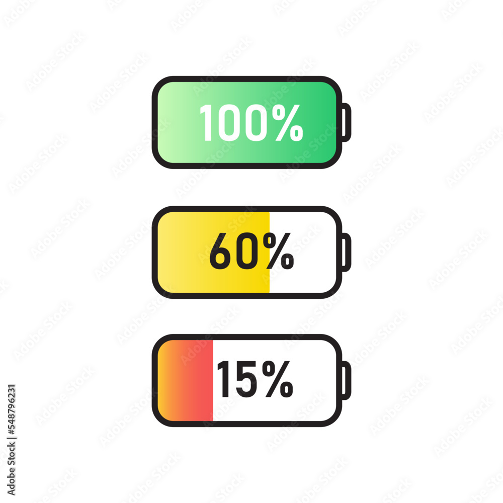 battery icon vector, battery charge level mobile phone system gradient color on white background. for app ui banner logo website design battery icon vector, battery charge level mobile phone system gradient color on white background. for app ui banner logo website design