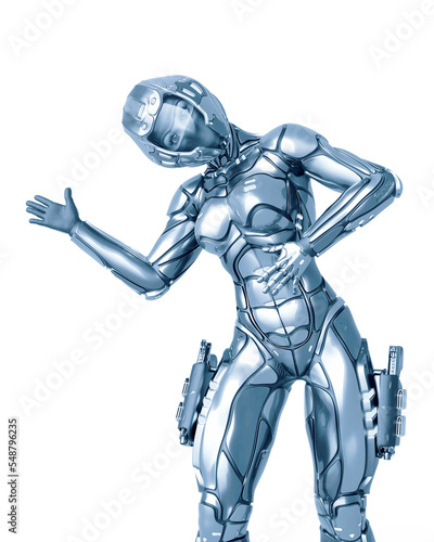 astronaut girl on sci-fi suit is dancing like a robot