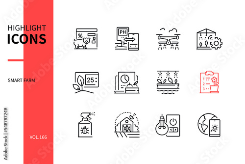 Smart farm - modern line design style icons set