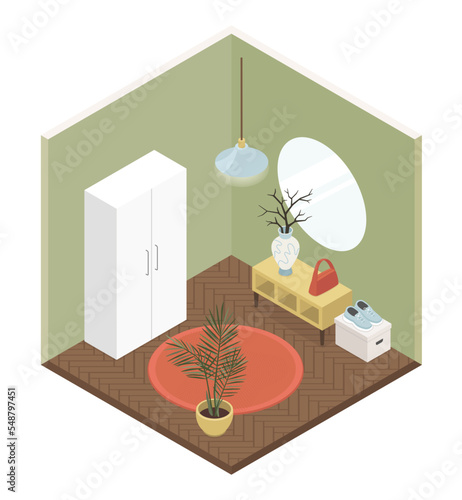 Hallway design - modern vector colorful isometric illustration