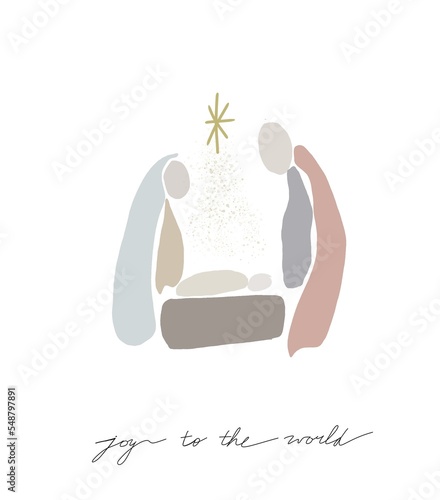 Christmas Birth of Jesus, Virgin Mary And Saint Joseph. Merry Christmas concept with holy family design