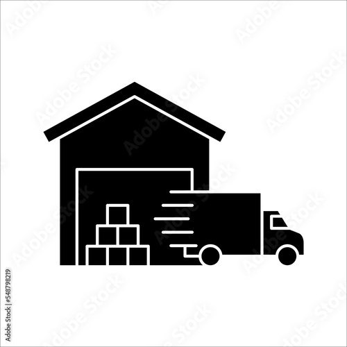 Truck delivery services, fast relocation, transportation company logo elements, shipping order, distribution line icon, vector illustration. color editable