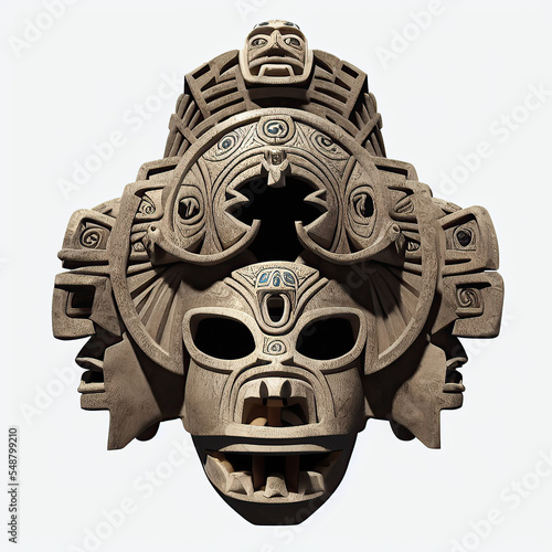 Traditional ancient Mayan Mask. Digital illustration. 3D rendering. Isolated on white.