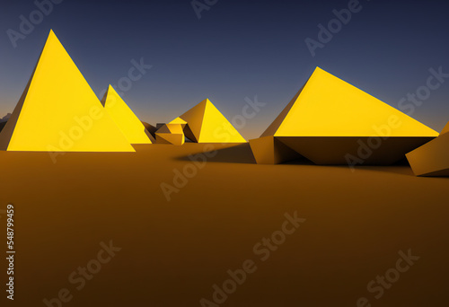 Fantastic landscape with abstract figures. Surreal architectural background. 3D rendering illustration.