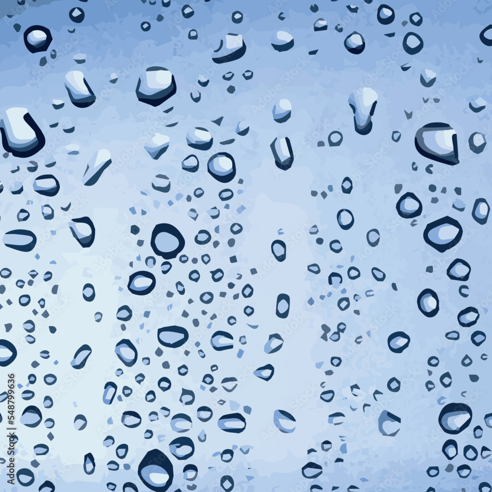Water drops on blue background. Condensation on the window. Vector illustartion. 