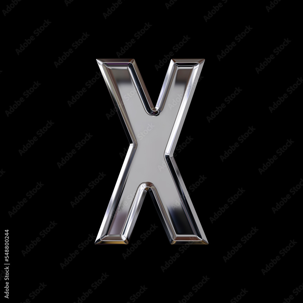 Initial letter X with 3D rendering and shiny metal texture (chrome, steel, silver), bold typeface, metallic uppercase font, works well on dark backgrounds Initial letter X with 3D rendering and shiny metal texture (chrome, steel, silver), bold typeface, metallic uppercase font, works well on dark backgrounds