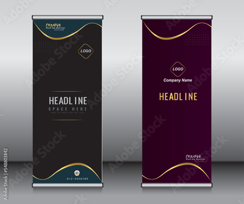 Roll up banner template design, banner, layout, advertisement, pull up, polygon background, vector illustration, business flyer, display, x-banner, flag-banner, Info graphics, presentation.
