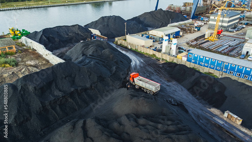 Heaps with coal in port areas.
 photo