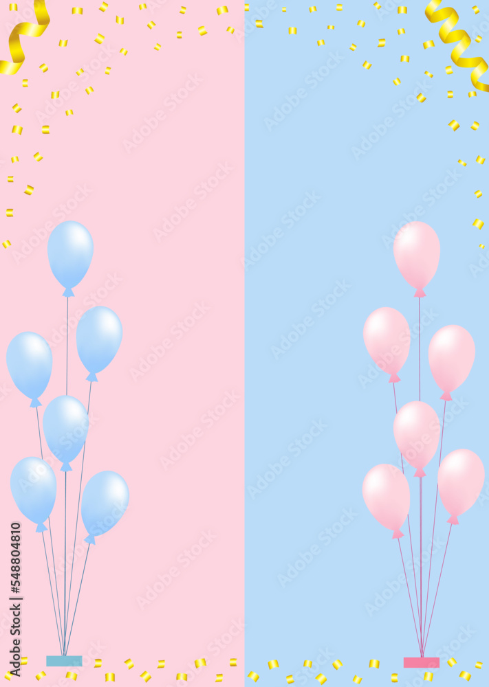 Vector illustration. Background at a gender party with balloons