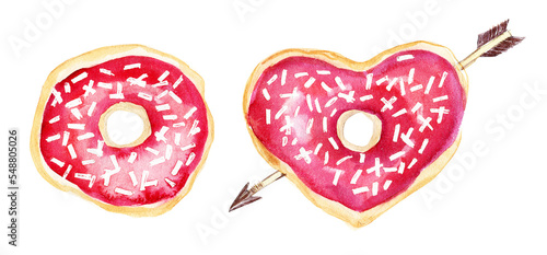 A set of watercolor doughnuts.