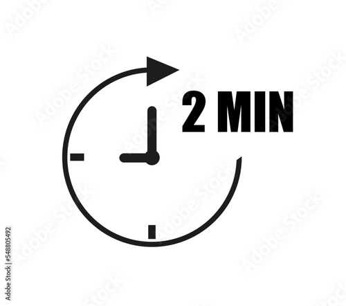 2 minutes clock vector with pointer. Black clockwise arrow with white background